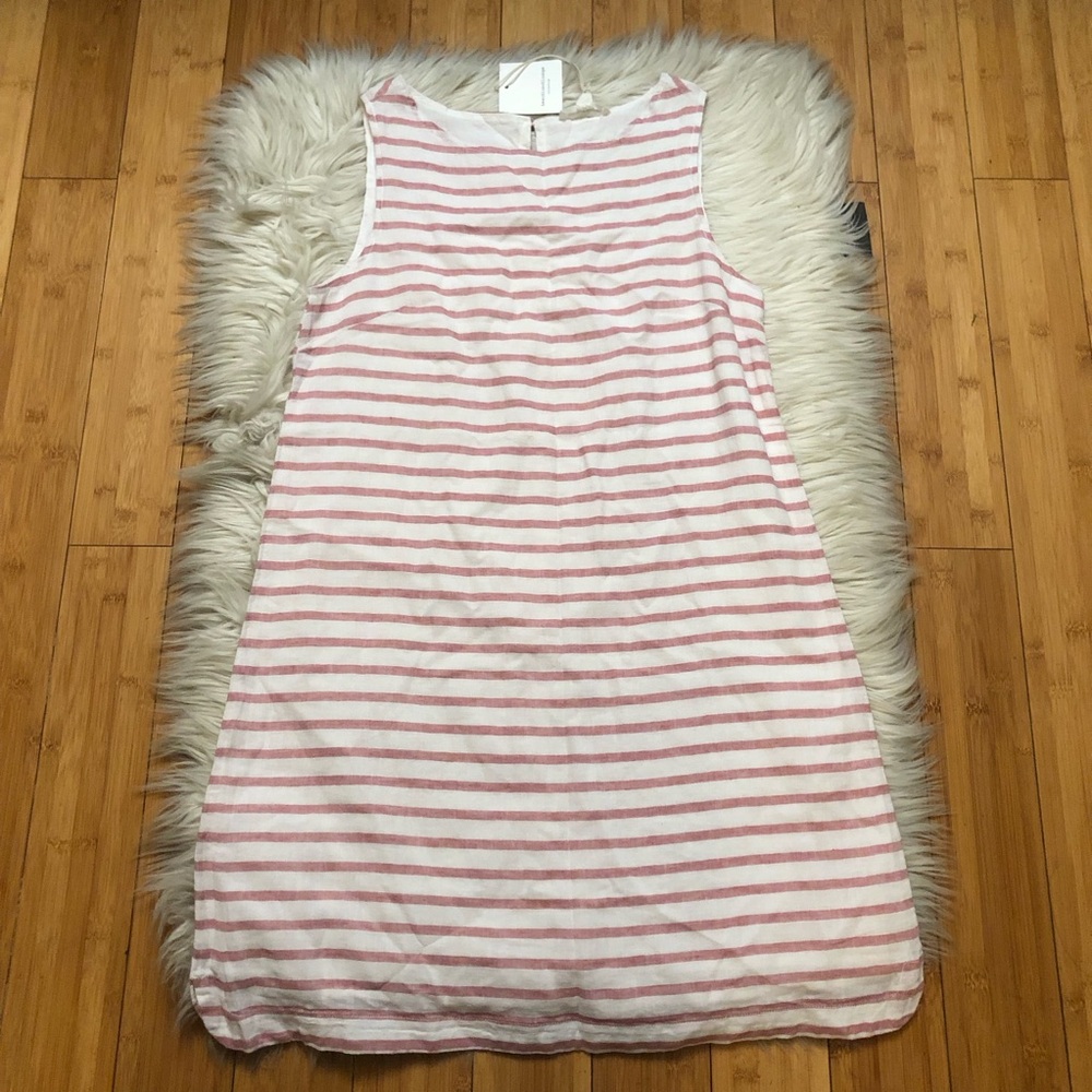 Beach Lunch Lounge Alina Linen Stripes Sleeveless Pink White Shift Dress size M